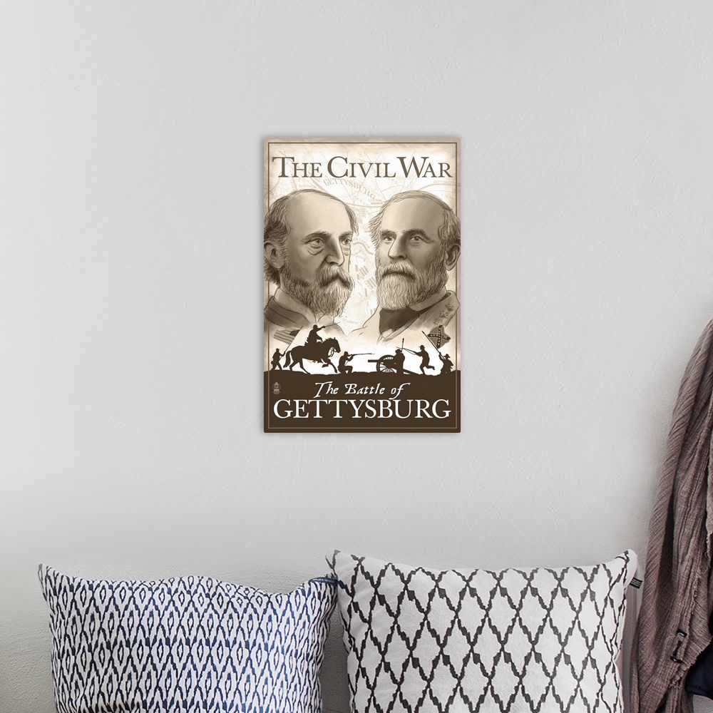 A bohemian room featuring American Civil War - The Battle of Gettysburg: Retro Travel Poster