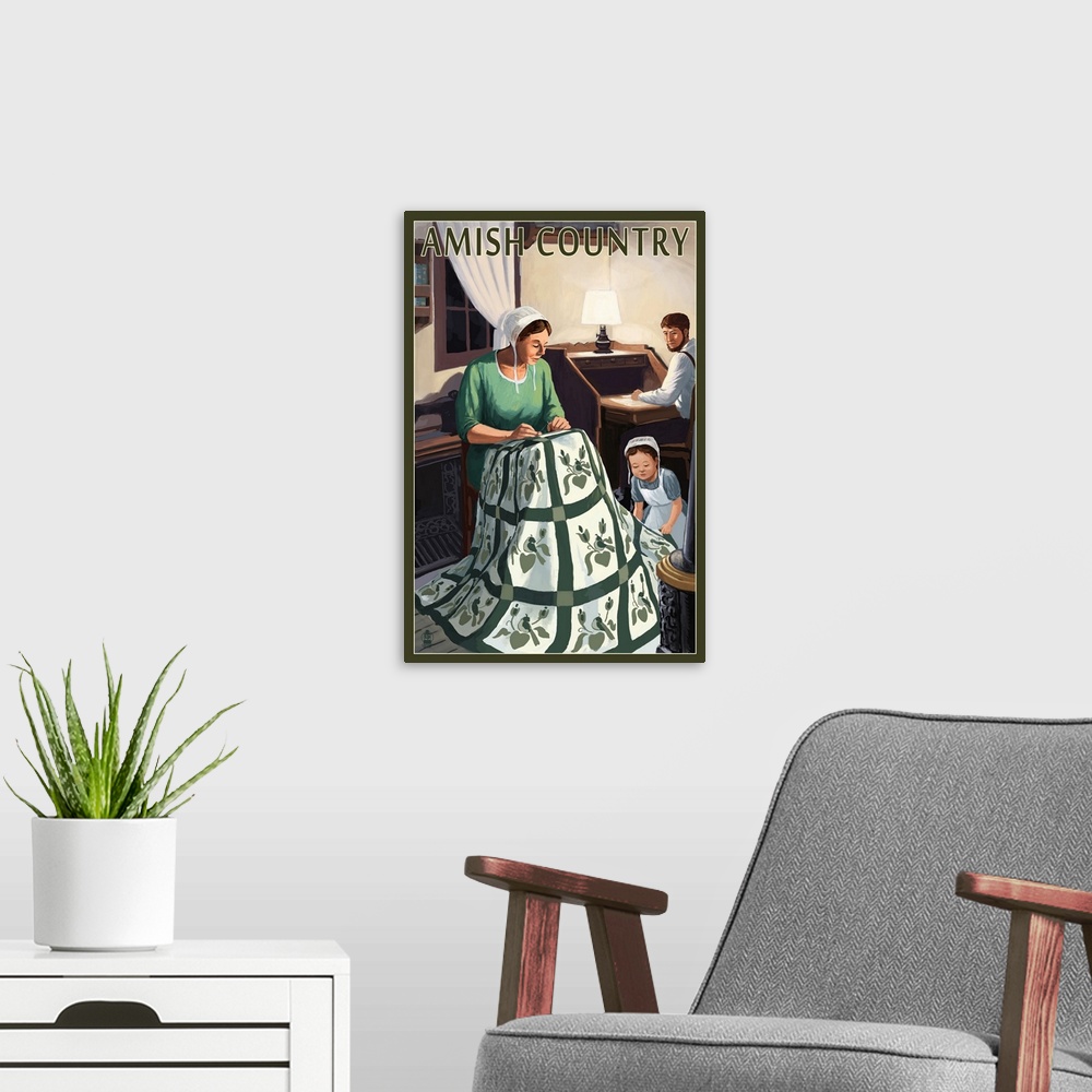 A modern room featuring Amish Country, Quilting Scene