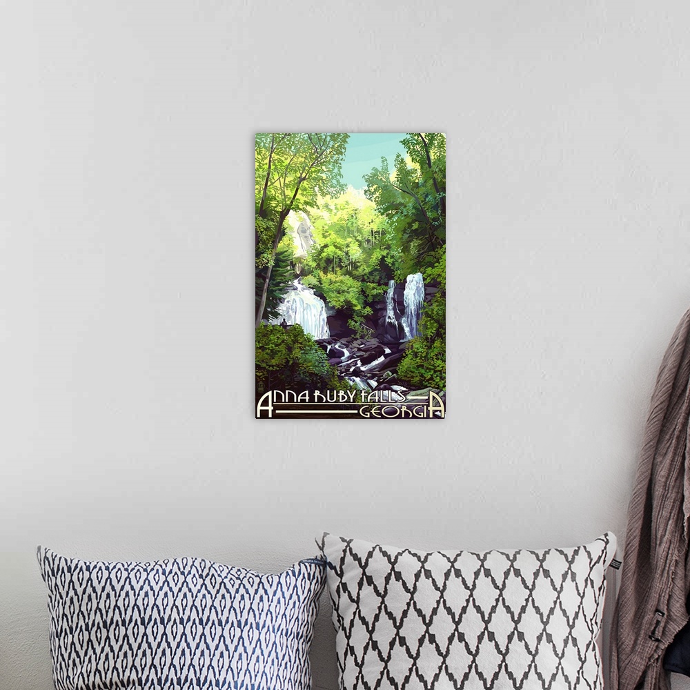 A bohemian room featuring Anna Ruby Falls - Georgia: Retro Travel Poster