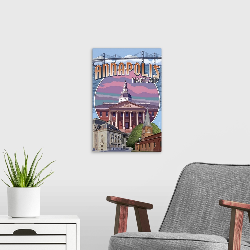 A modern room featuring Annapolis, Maryland - Montage: Retro Travel Poster