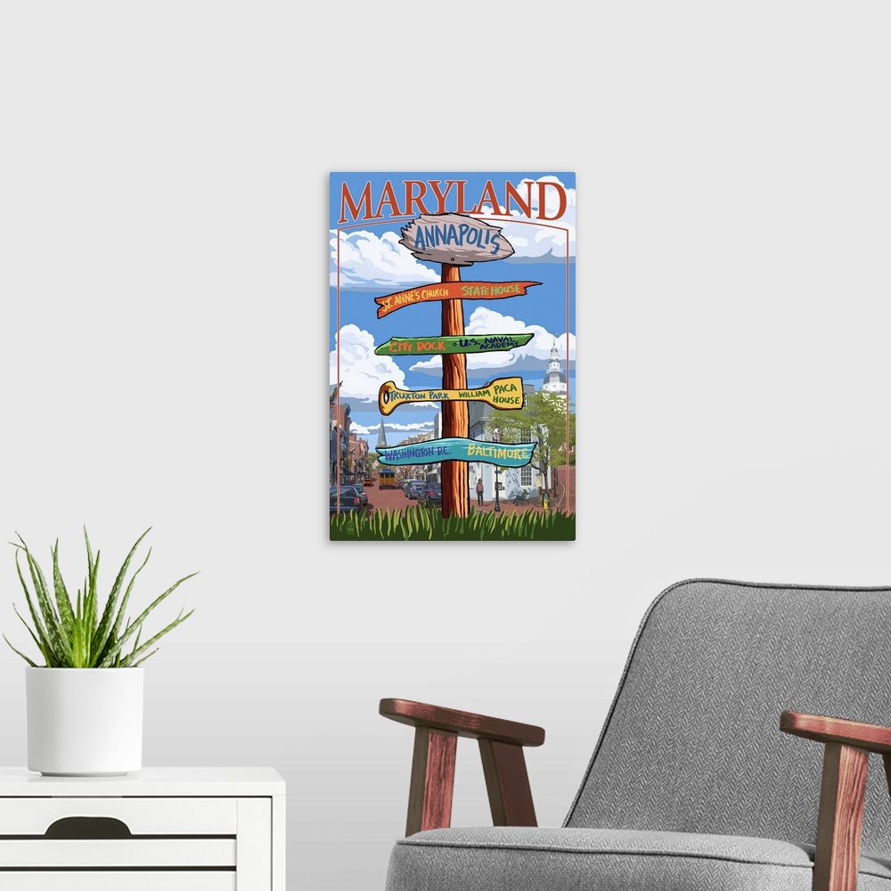 A modern room featuring Annapolis, Maryland - Sign Destinations: Retro Travel Poster