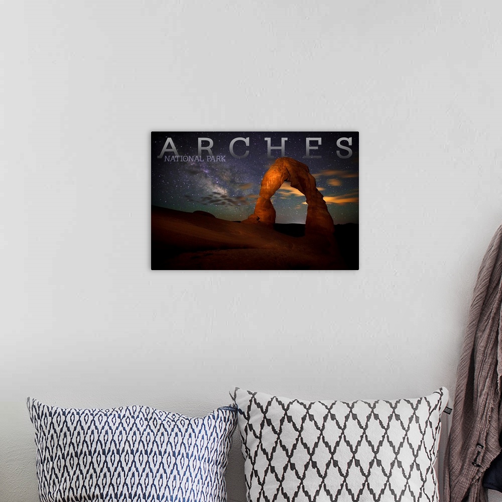 A bohemian room featuring Arches National Park, Delicate Arch: Travel Poster