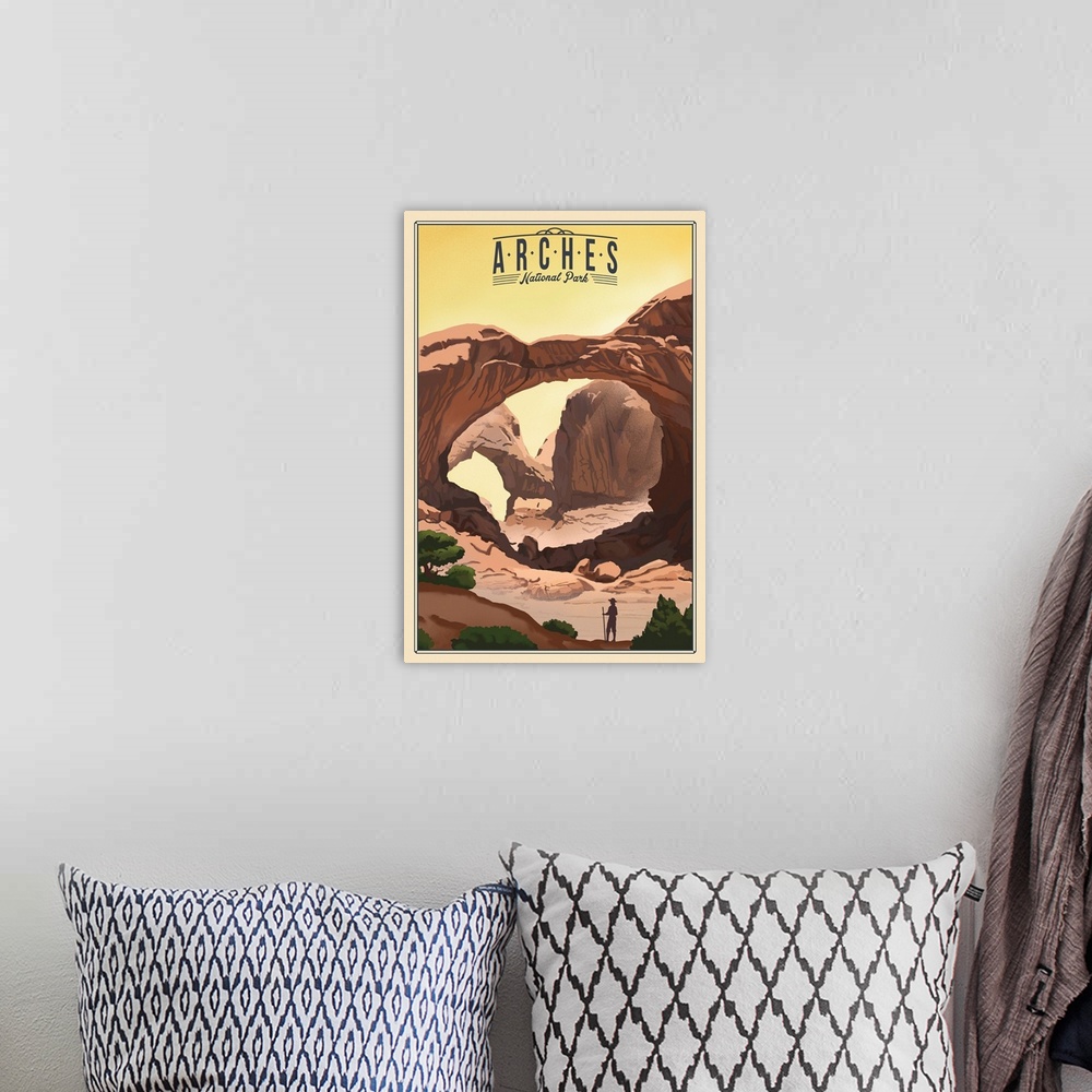 A bohemian room featuring Arches National Park, Double Arch: Retro Travel Poster