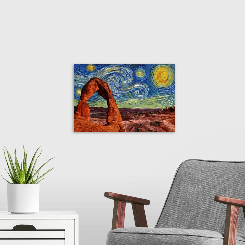 A modern room featuring Arches National Park - Starry Night National Park Series
