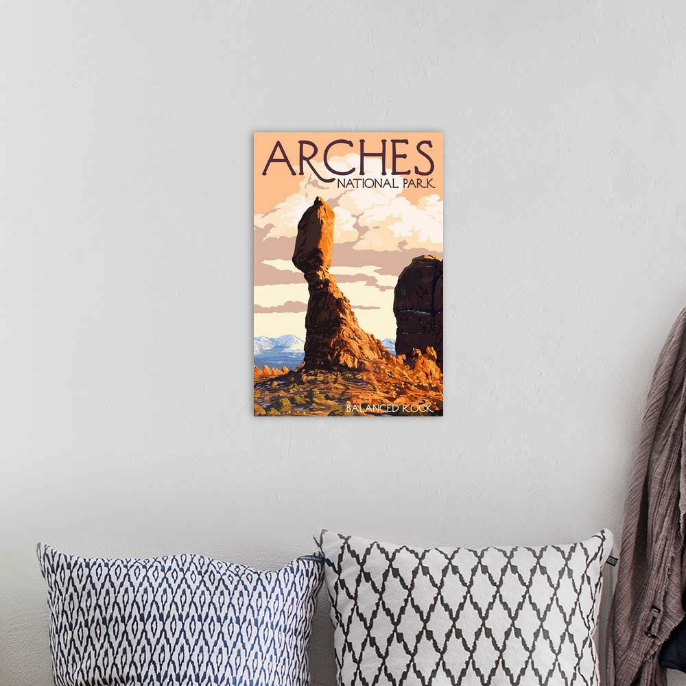 A bohemian room featuring Arches National Park, Utah - Balanced Rock: Retro Travel Poster
