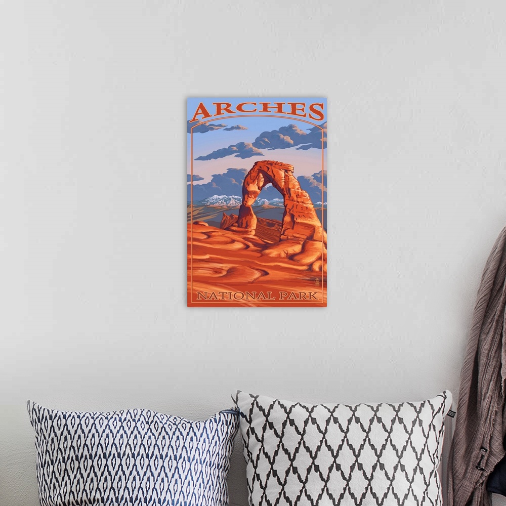 A bohemian room featuring Arches National Park, Utah - Delicate Arch: Retro Travel Poster