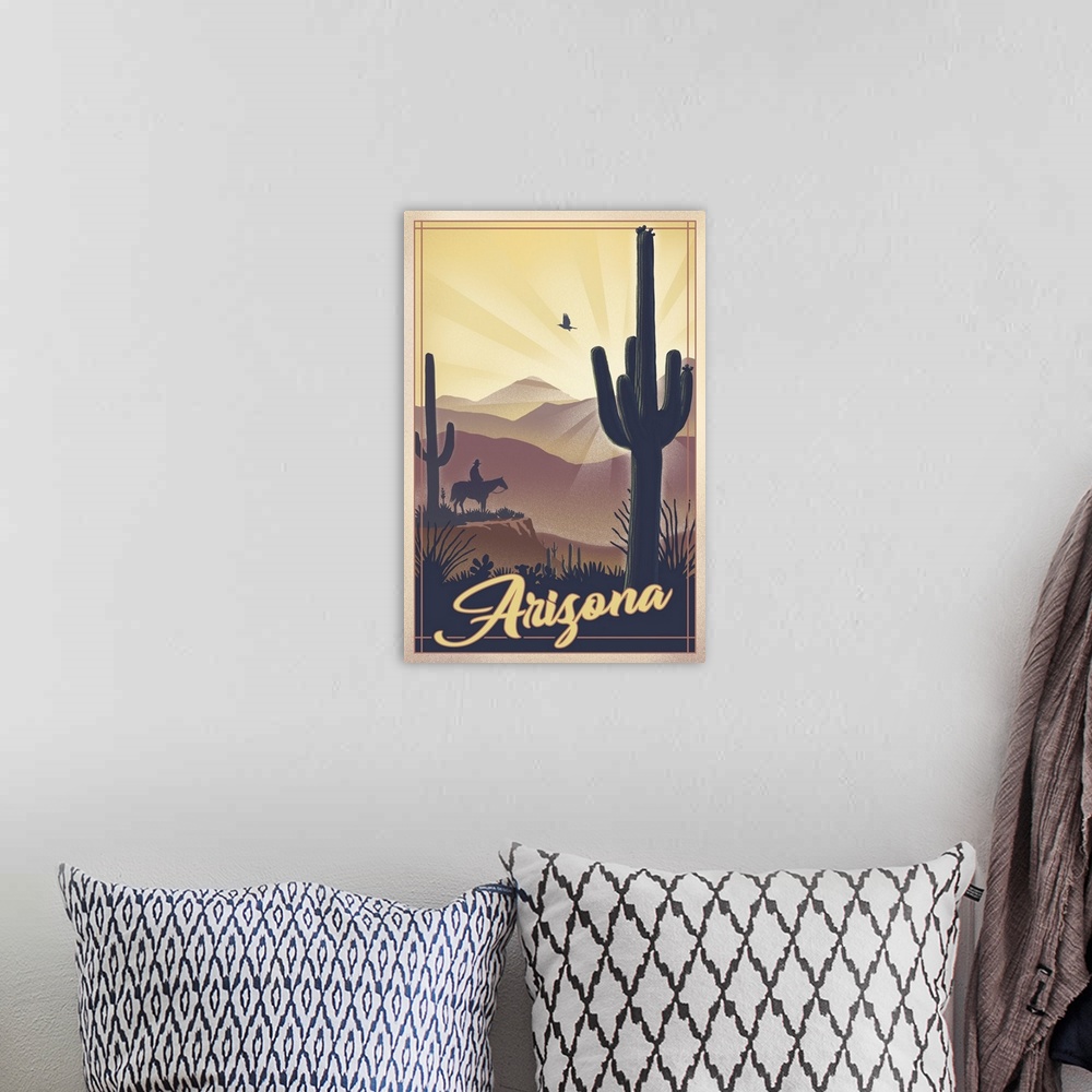 A bohemian room featuring Arizona - Desert Scene - Lithograph
