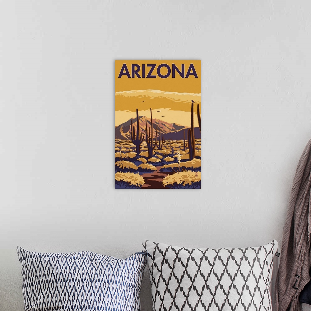 A bohemian room featuring Arizona Desert Scene with Cactus