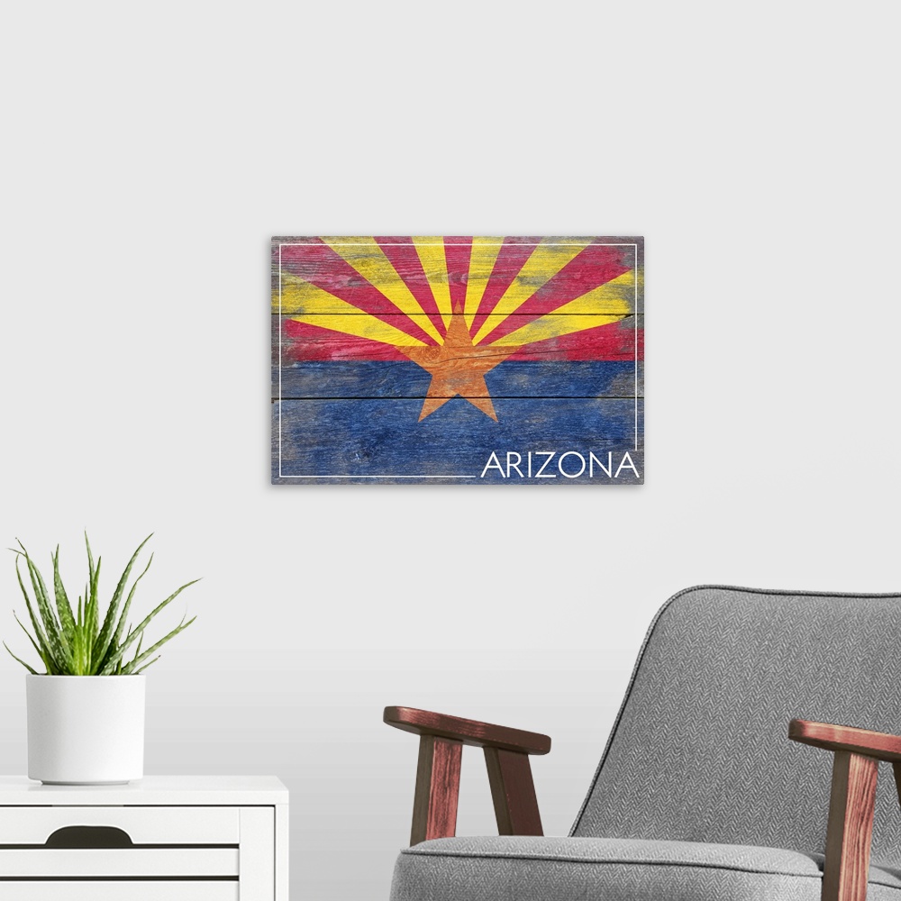 A modern room featuring Arizona State Flag, Barnwood Painting