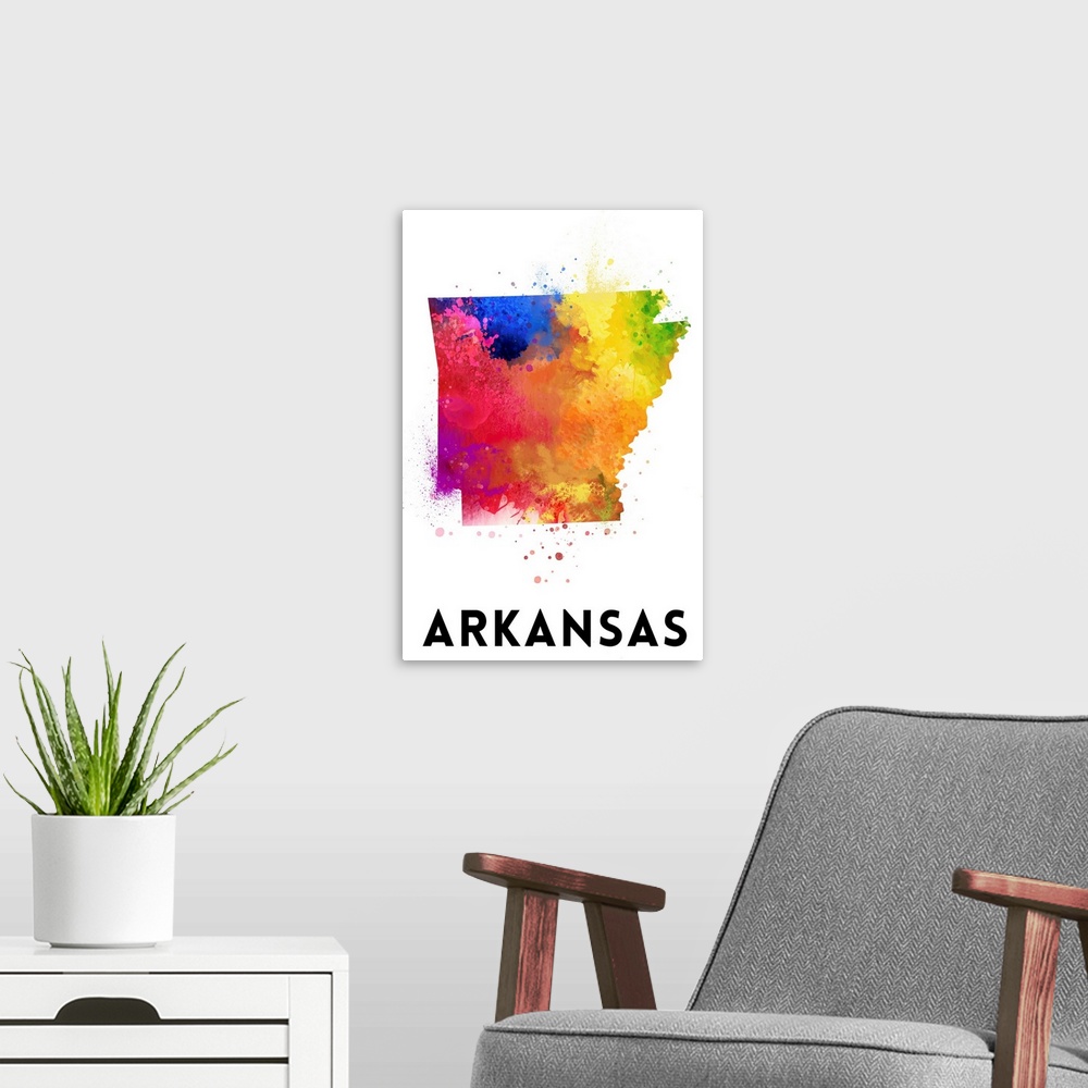A modern room featuring Arkansas - State Abstract Watercolor