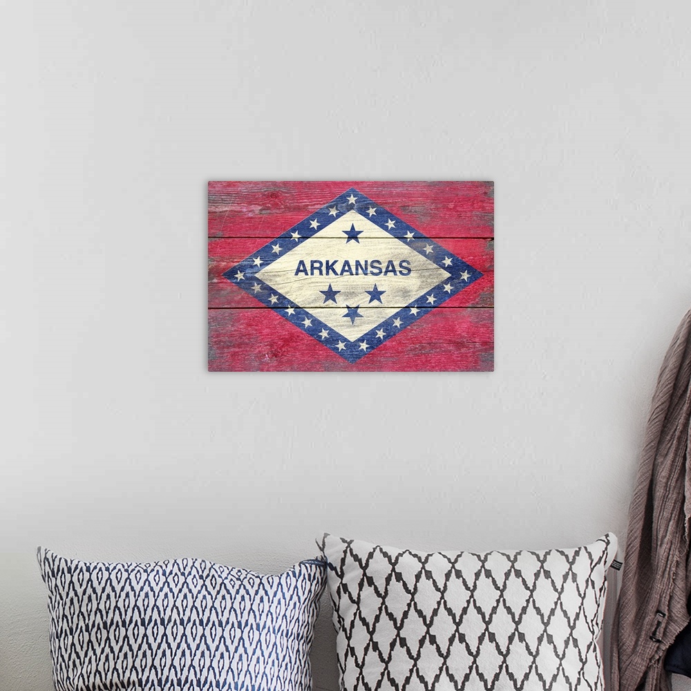 A bohemian room featuring Arkansas State Flag, Barnwood Painting