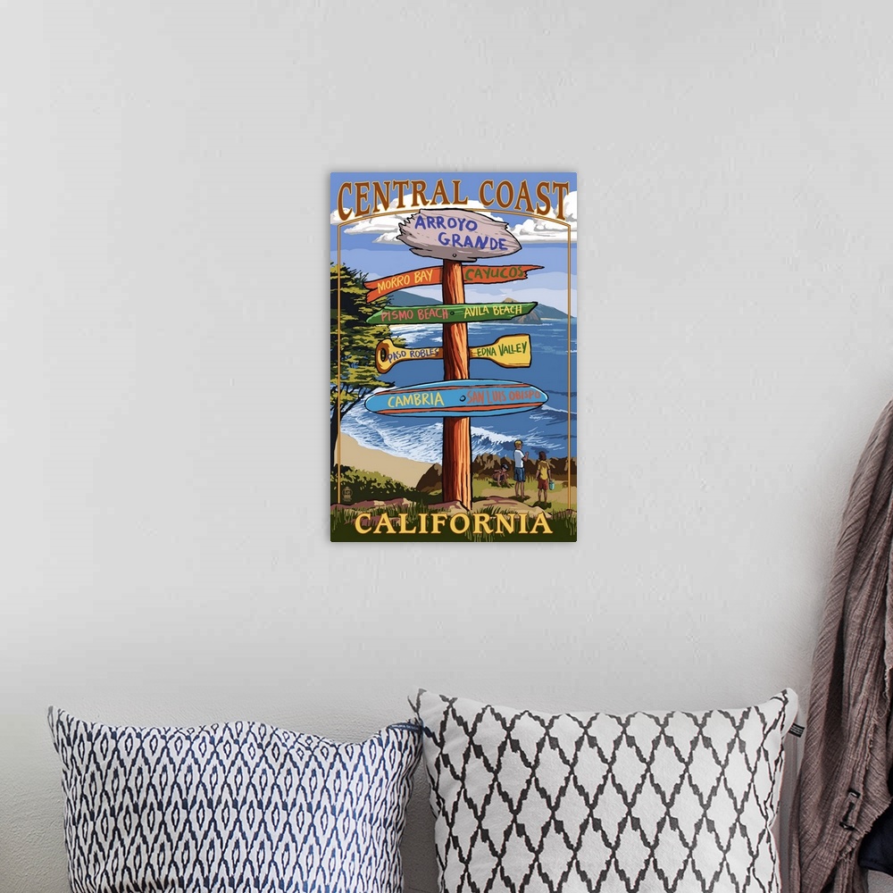 A bohemian room featuring Arroyo Grande, California - Destination Sign: Retro Travel Poster