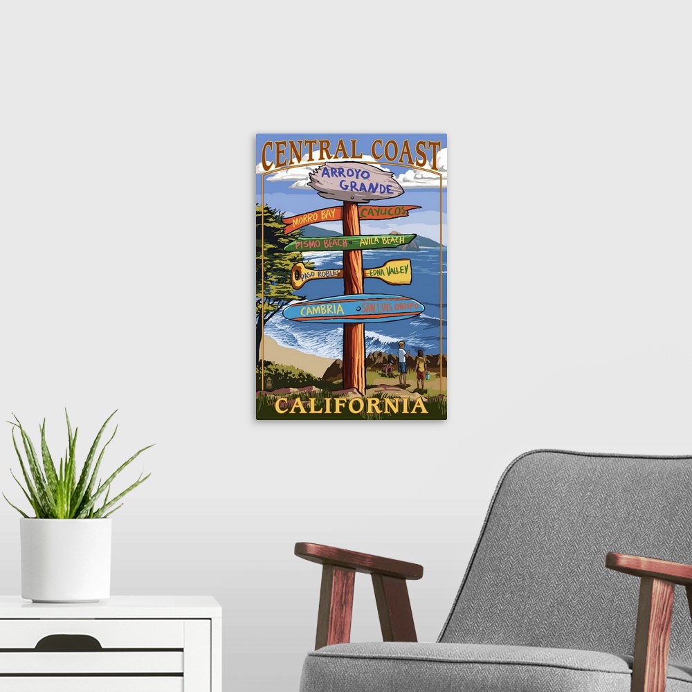 A modern room featuring Arroyo Grande, California - Destination Sign: Retro Travel Poster