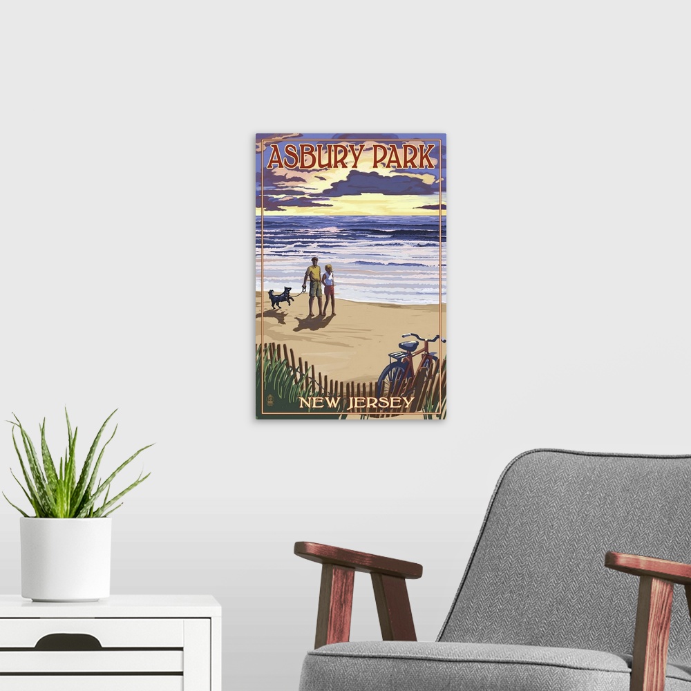 A modern room featuring Asbury Park, New Jersey - Beach and Sunset: Retro Travel Poster