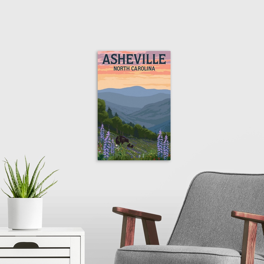 A modern room featuring Asheville, North Carolina - Bears and Spring Flowers