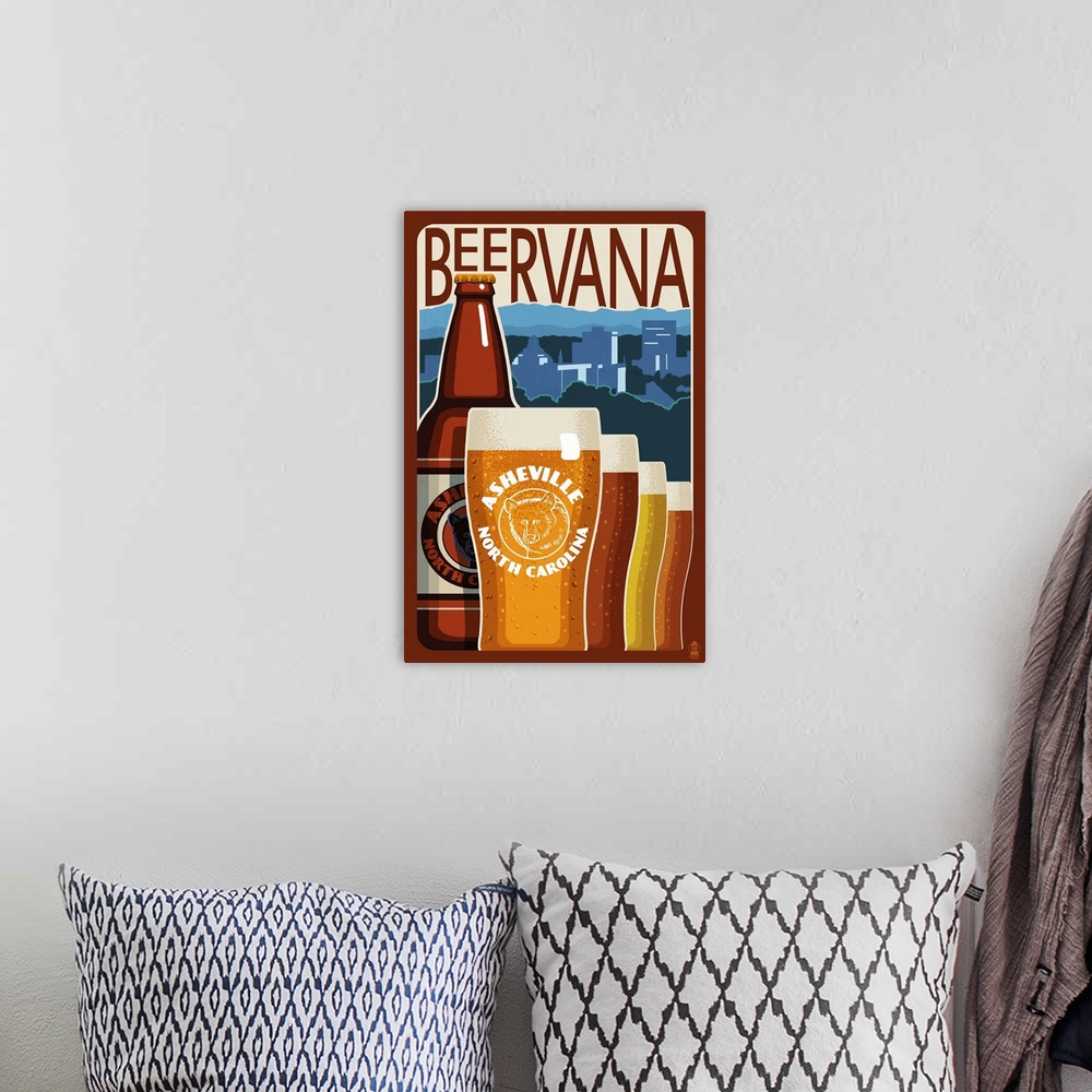 A bohemian room featuring Asheville, North Carolina - Beervana: Retro Travel Poster