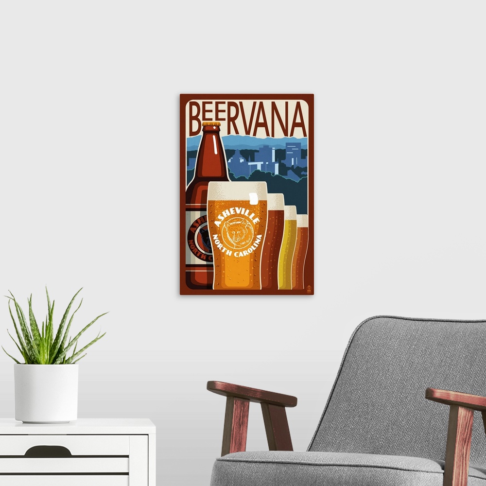 A modern room featuring Asheville, North Carolina - Beervana: Retro Travel Poster