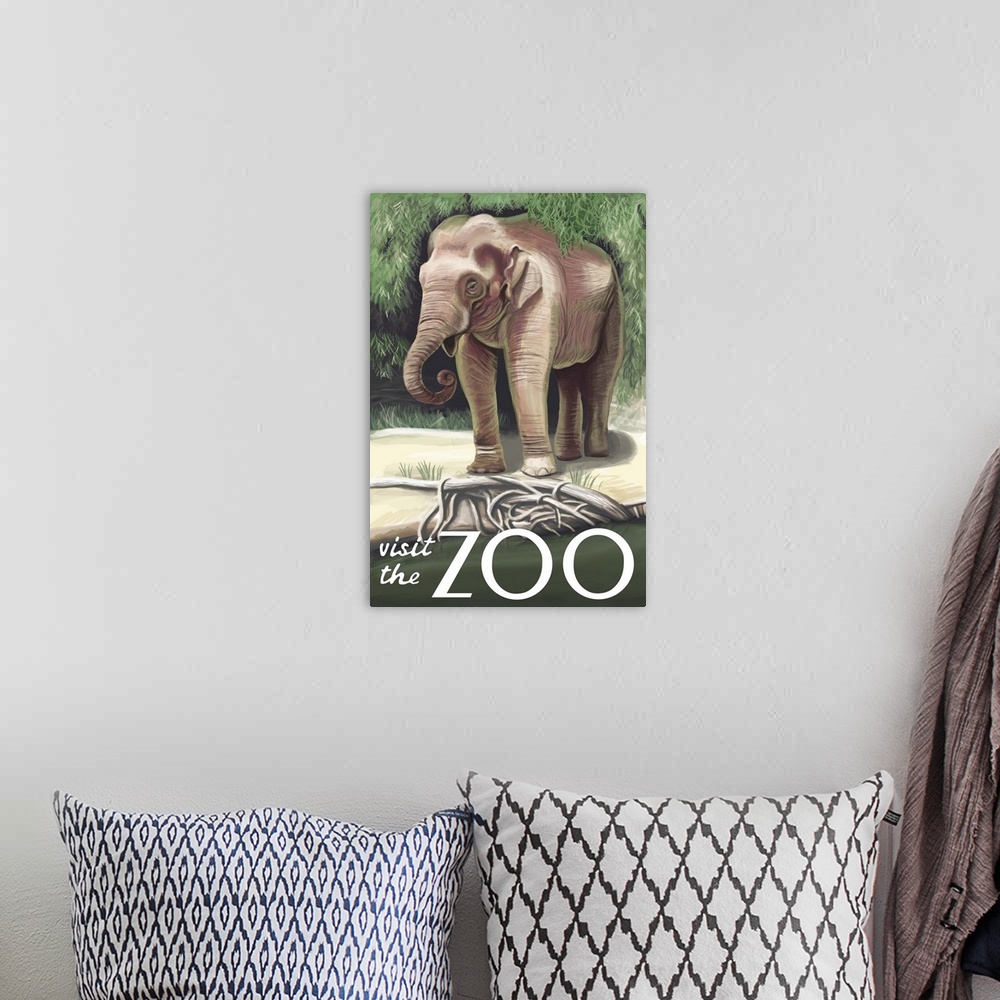 A bohemian room featuring Asian Elephant - Visit the Zoo: Retro Travel Poster