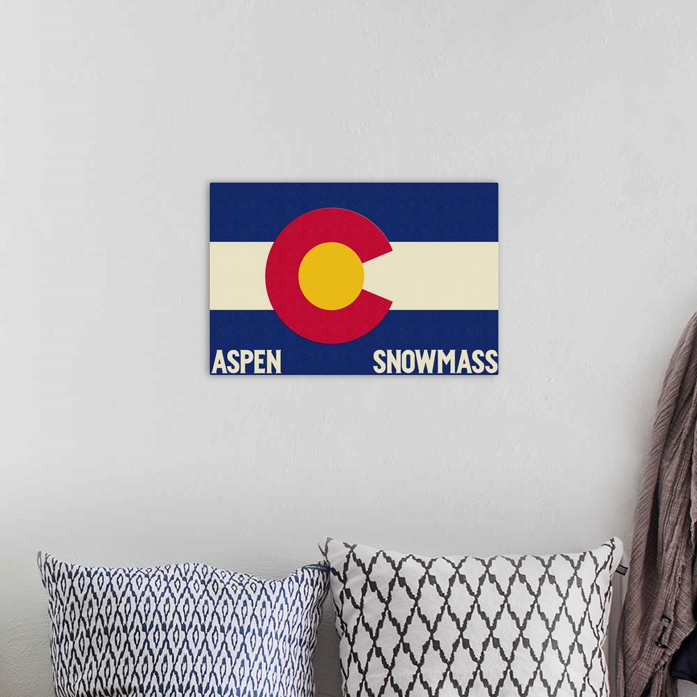 A bohemian room featuring Aspen - Snowmass, Colorado State Flag: Retro Travel Poster