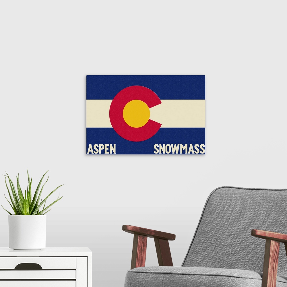 A modern room featuring Aspen - Snowmass, Colorado State Flag: Retro Travel Poster