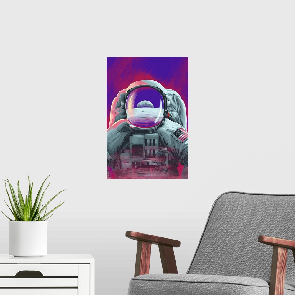 A modern room featuring Astronaut, Moon Reflection