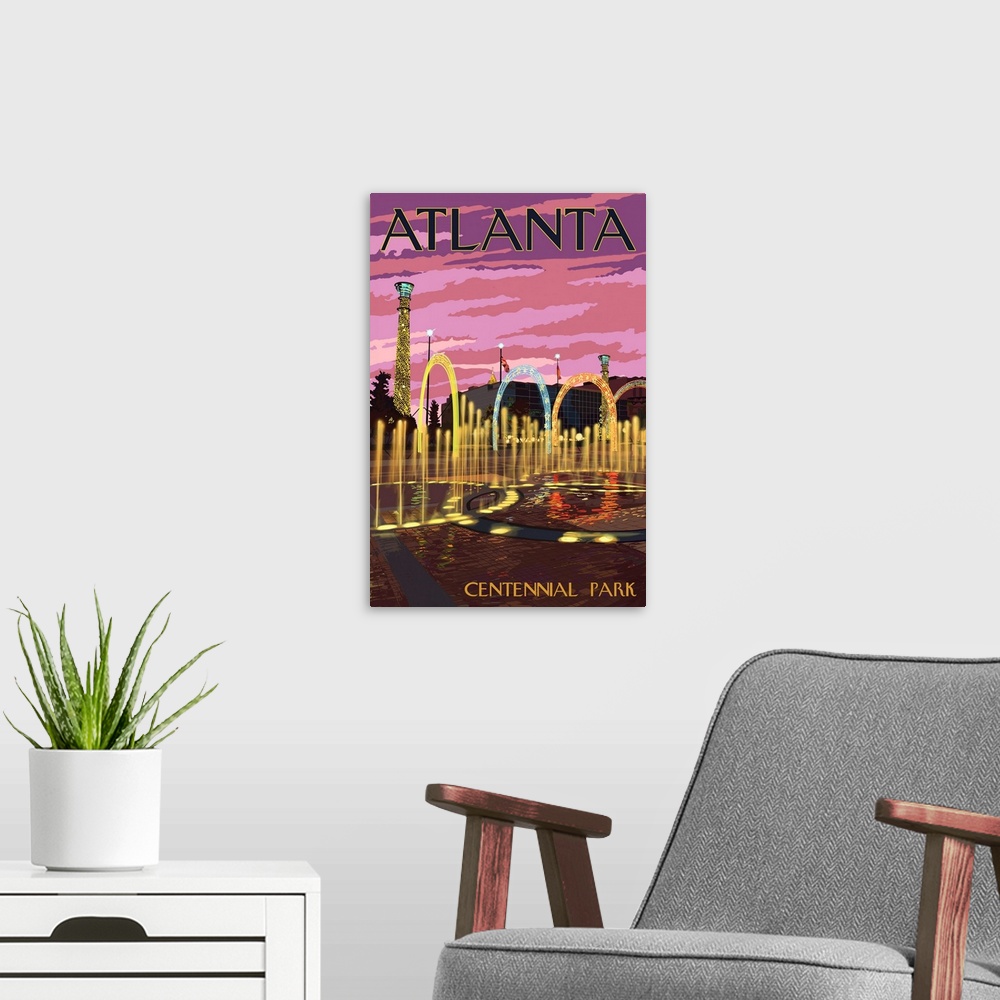 A modern room featuring Atlanta, Georgia - Centennial Park: Retro Travel Poster