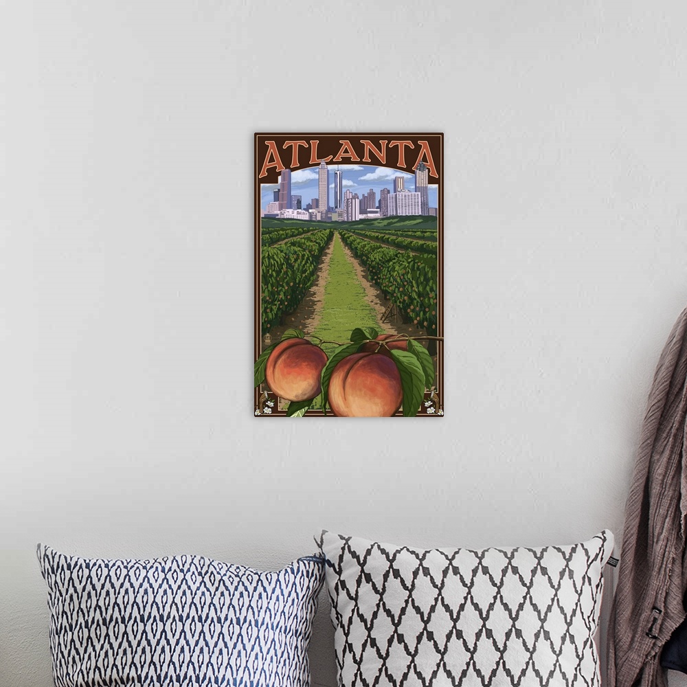 A bohemian room featuring Atlanta, Georgia - Peaches: Retro Travel Poster