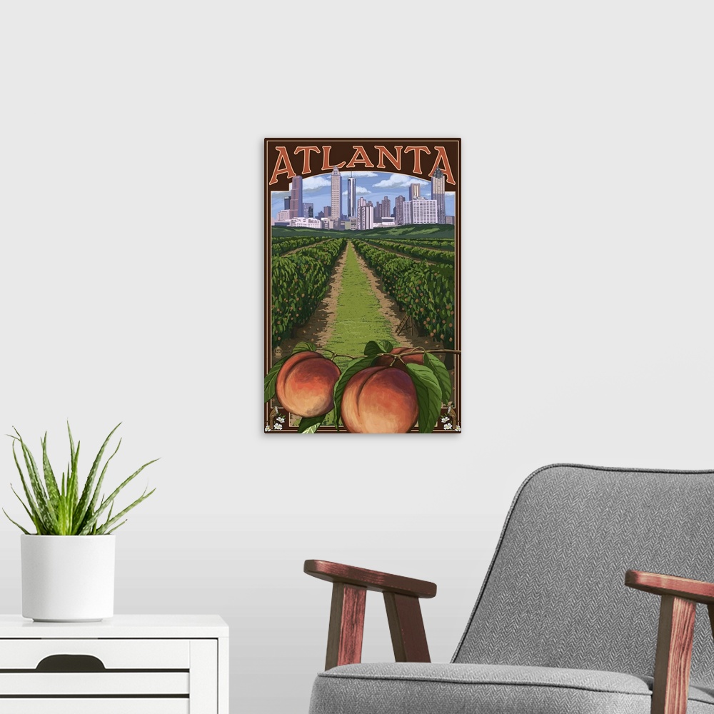 A modern room featuring Atlanta, Georgia - Peaches: Retro Travel Poster