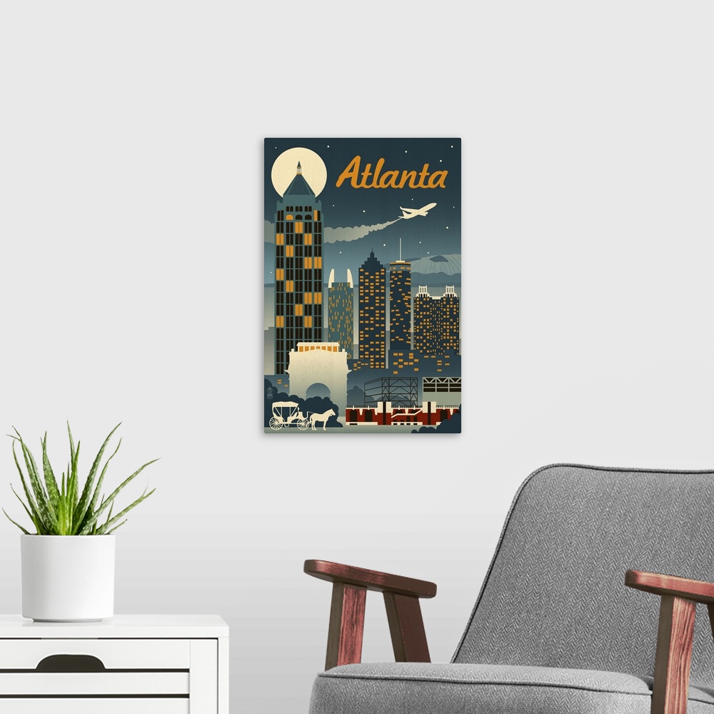 A modern room featuring Atlanta, Georgia, Retro Skyline