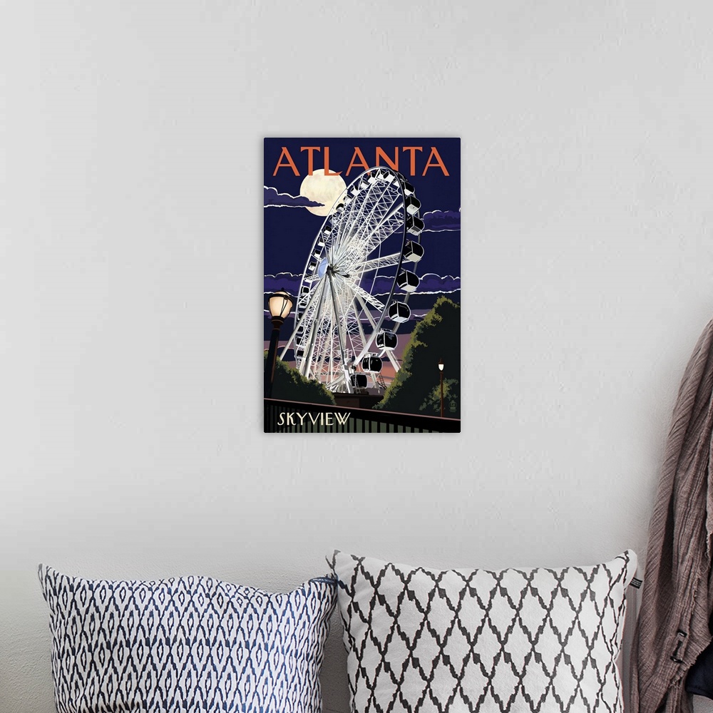 A bohemian room featuring Atlanta, Georgia - Skyview Wheel: Retro Travel Poster