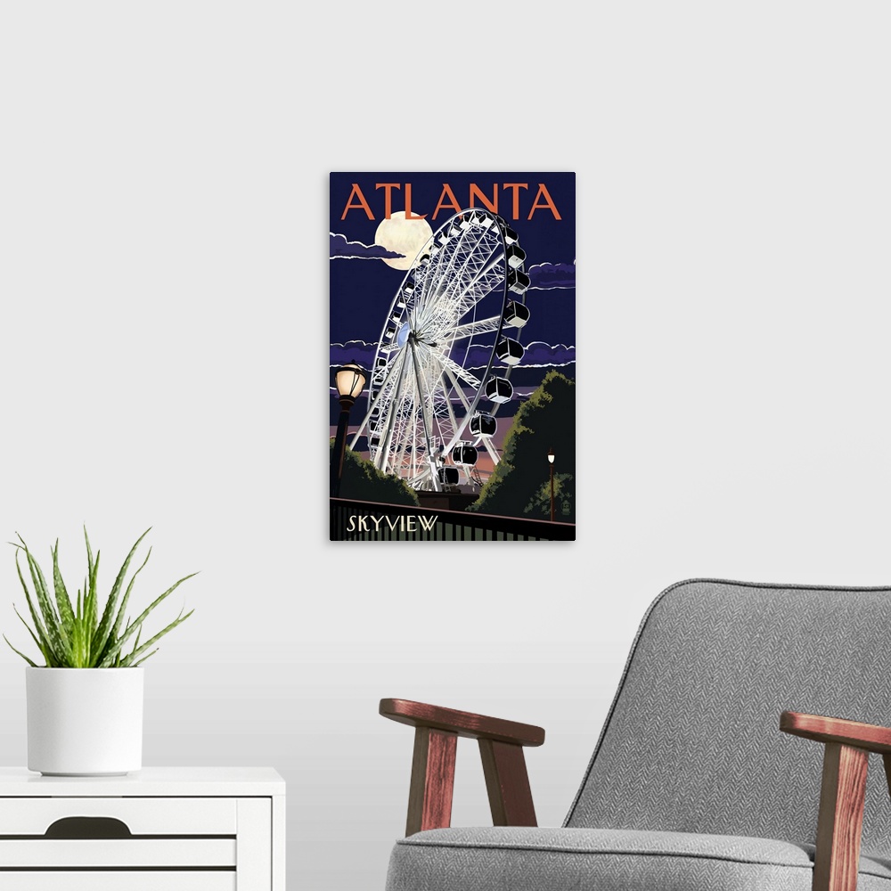 A modern room featuring Atlanta, Georgia - Skyview Wheel: Retro Travel Poster