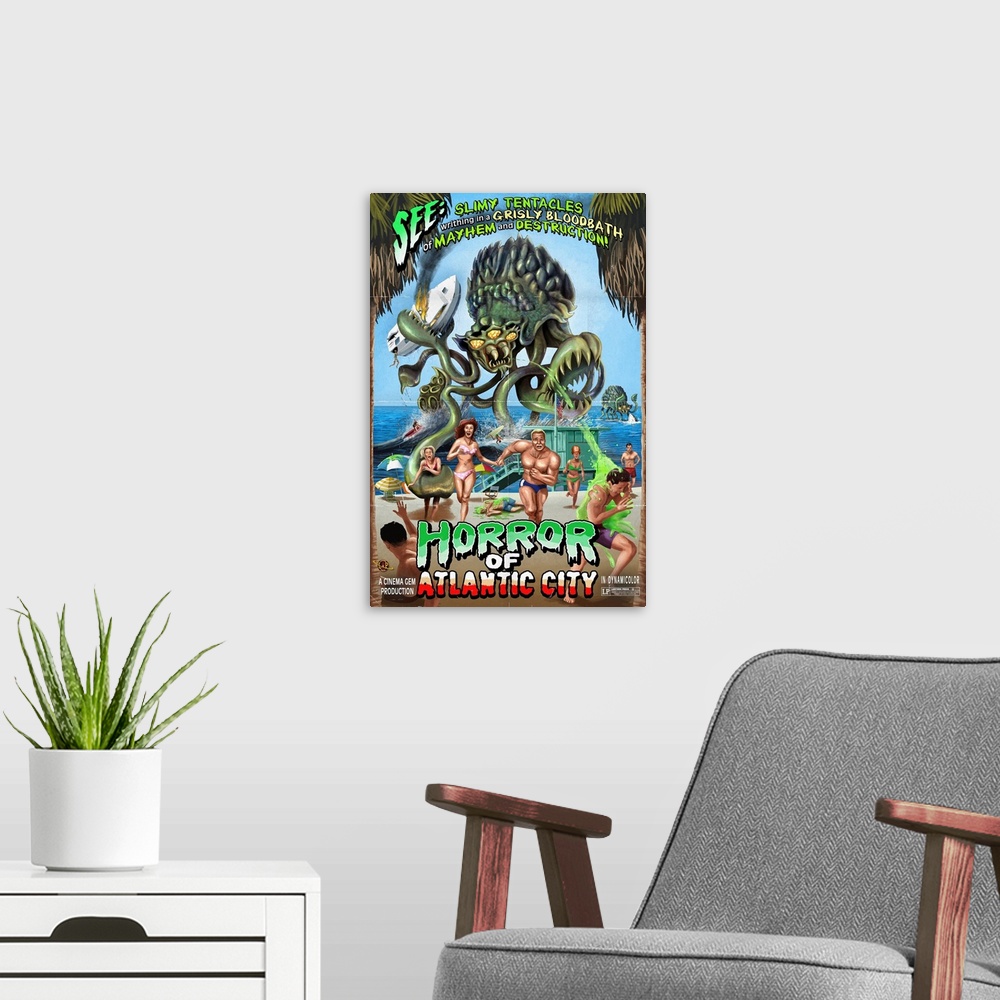 A modern room featuring Atlantic City, New Jersey - Alien Attack: Retro Travel Poster