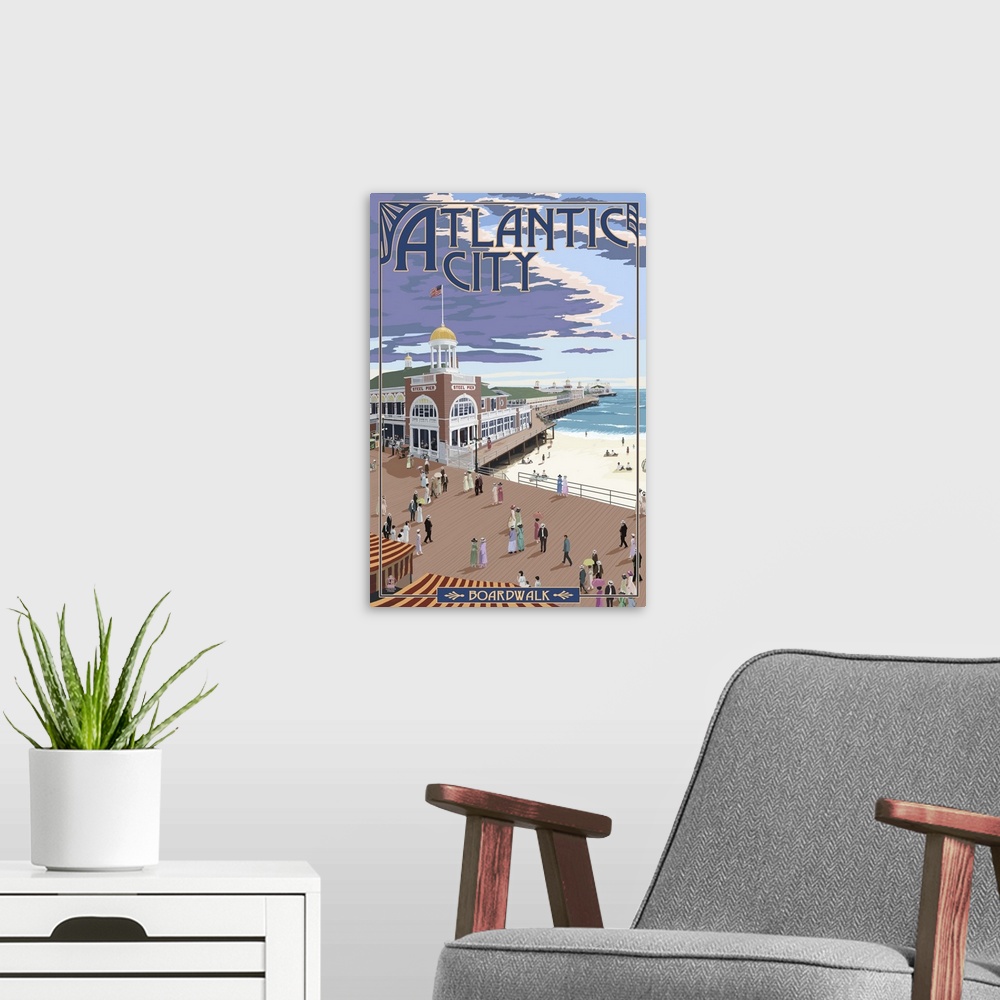 A modern room featuring Atlantic City, New Jersey - Boardwalk: Retro Travel Poster