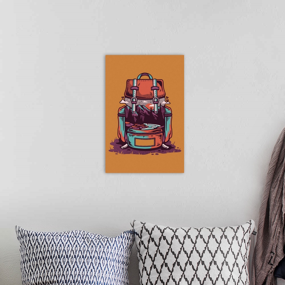A bohemian room featuring Backpack - Orange