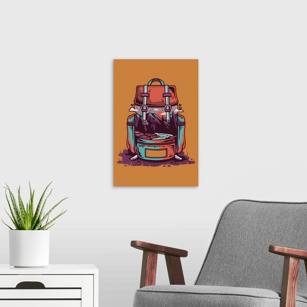 A modern room featuring Backpack - Orange