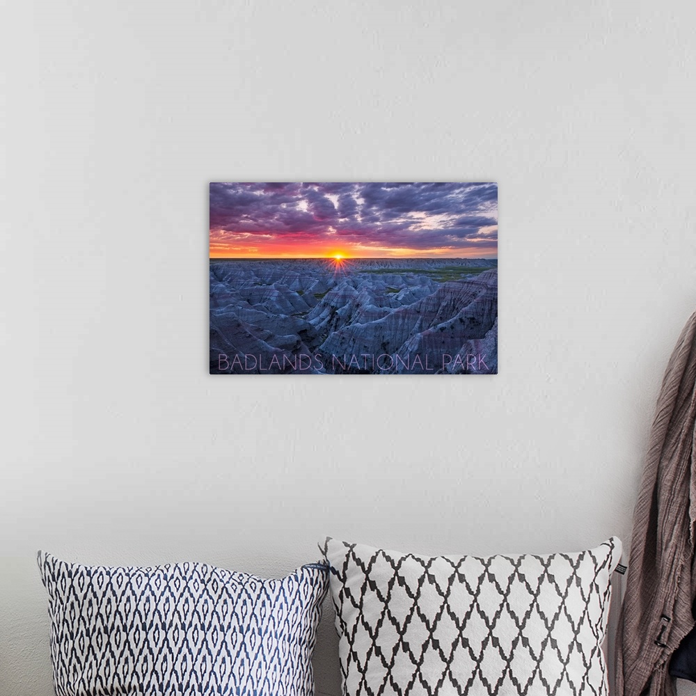A bohemian room featuring Badlands National Park, South Dakota, Purple Sunrise
