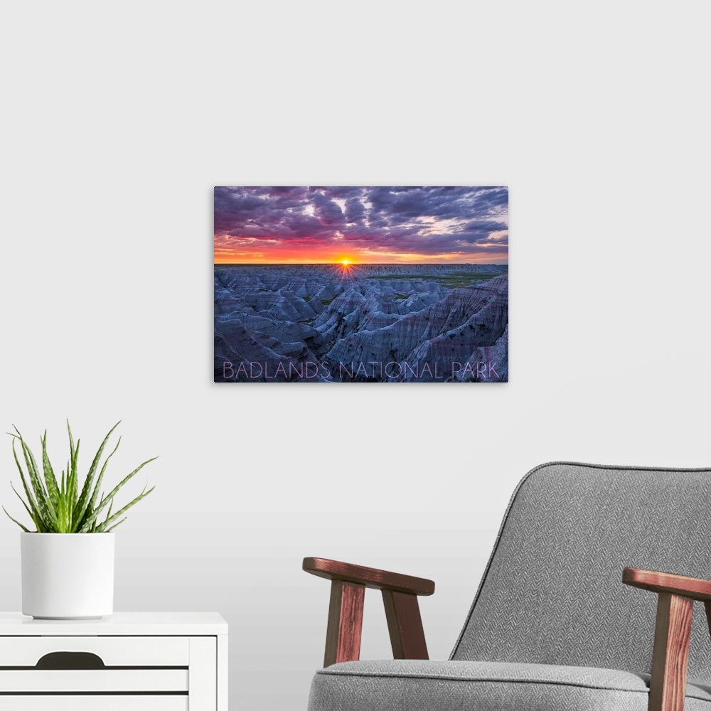 A modern room featuring Badlands National Park, South Dakota, Purple Sunrise