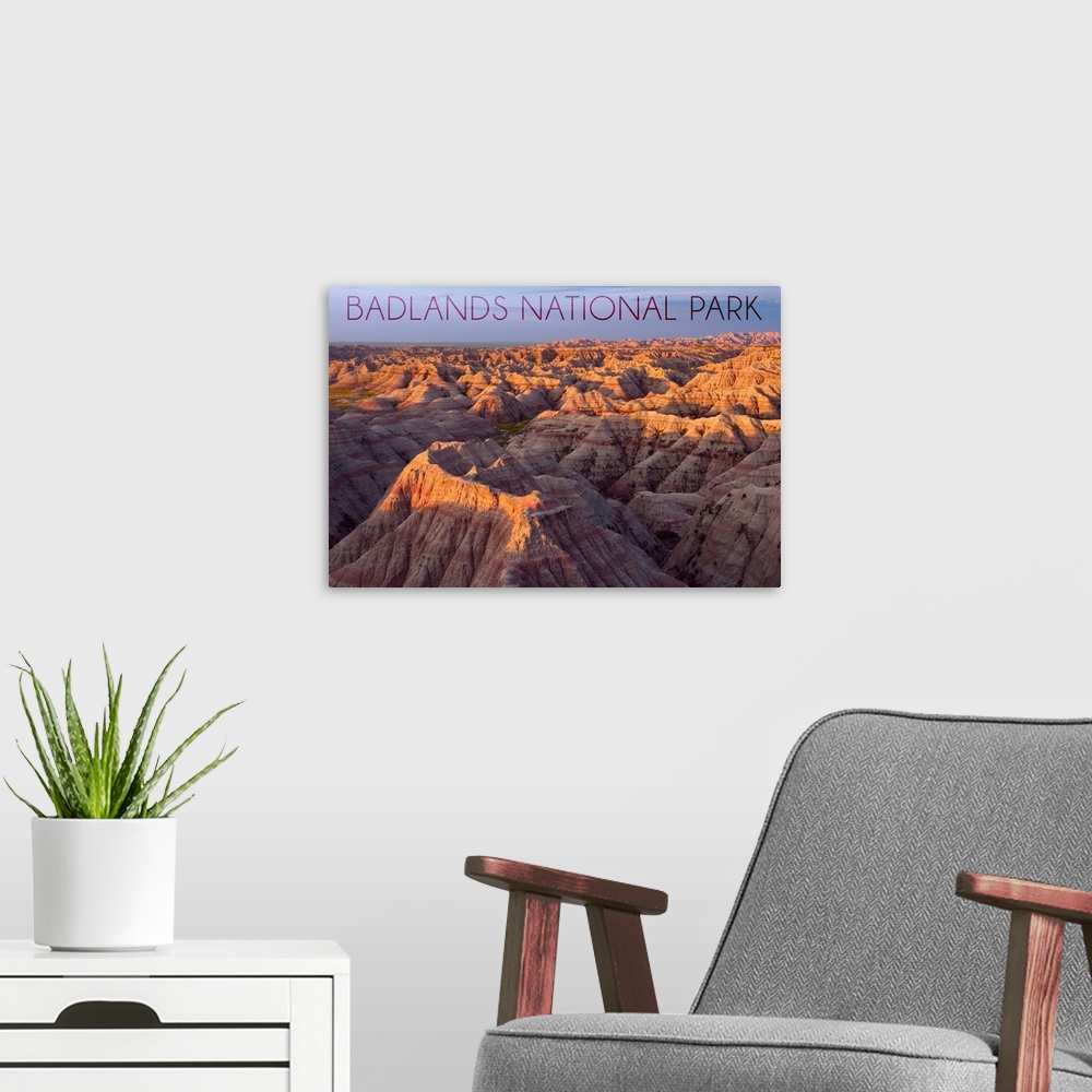 A modern room featuring Badlands National Park, South Dakota, Sunrise over Ridge
