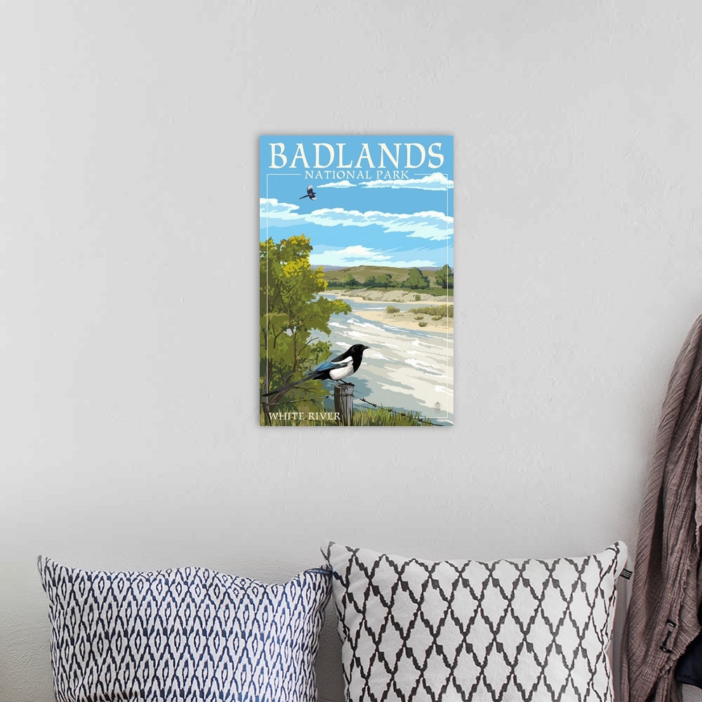 A bohemian room featuring Badlands National Park, South Dakota - White River: Retro Travel Poster