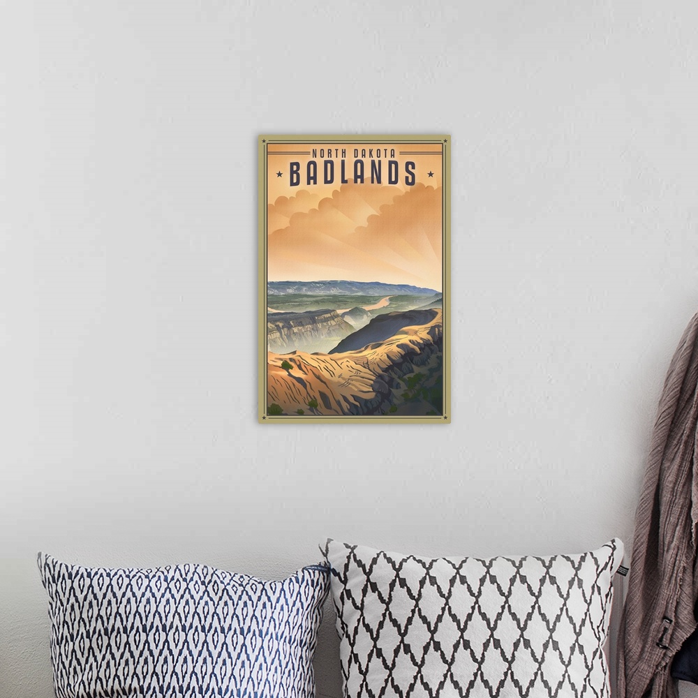 A bohemian room featuring Badlands, Natural Landscape: Retro Travel Poster