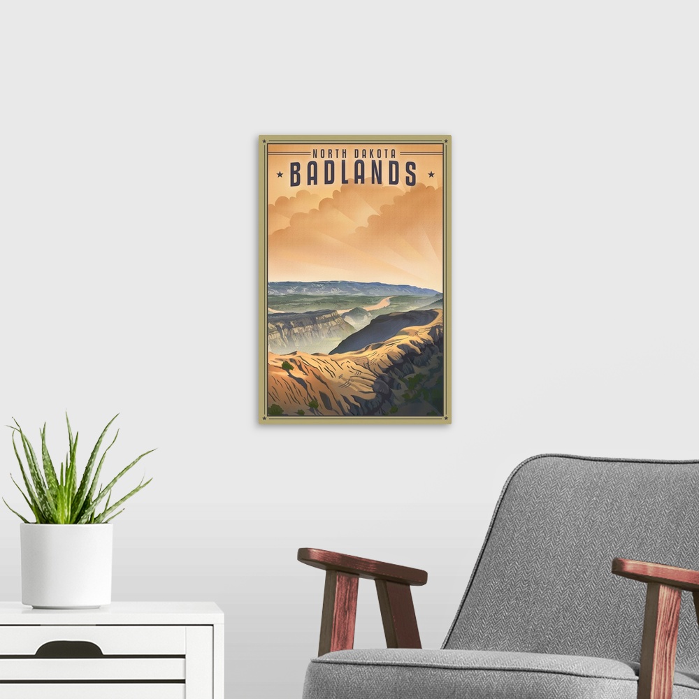A modern room featuring Badlands, Natural Landscape: Retro Travel Poster
