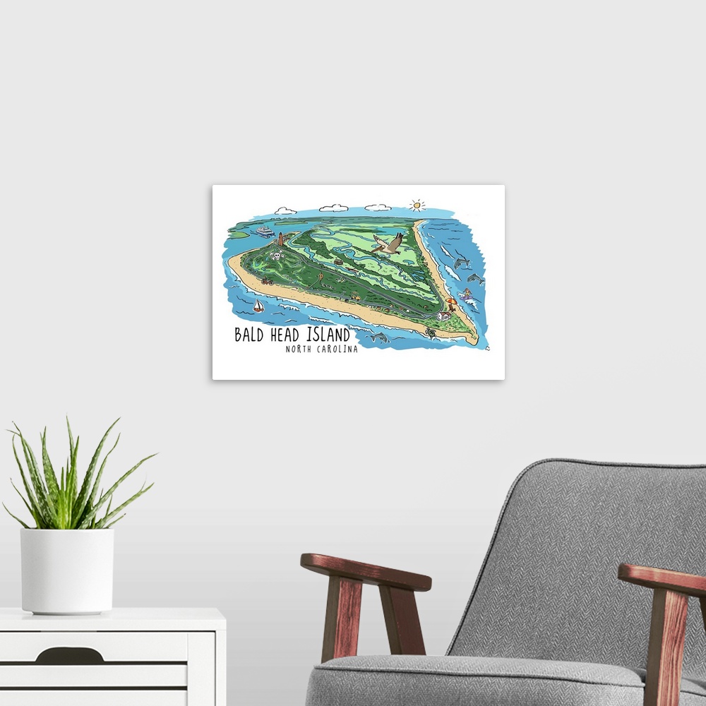 A modern room featuring Bald Head Island, North Carolina - Line Drawing