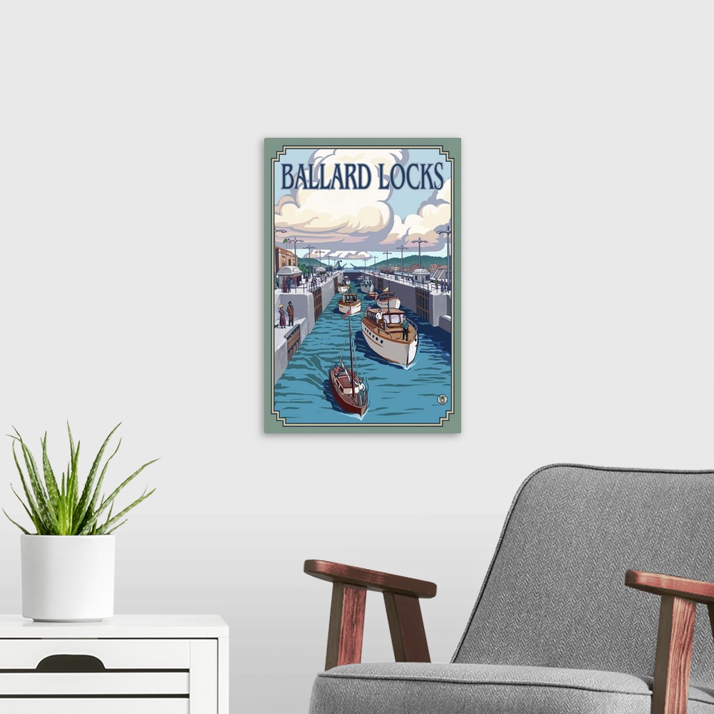 A modern room featuring Ballard Locks - Seattle: Retro Travel Poster