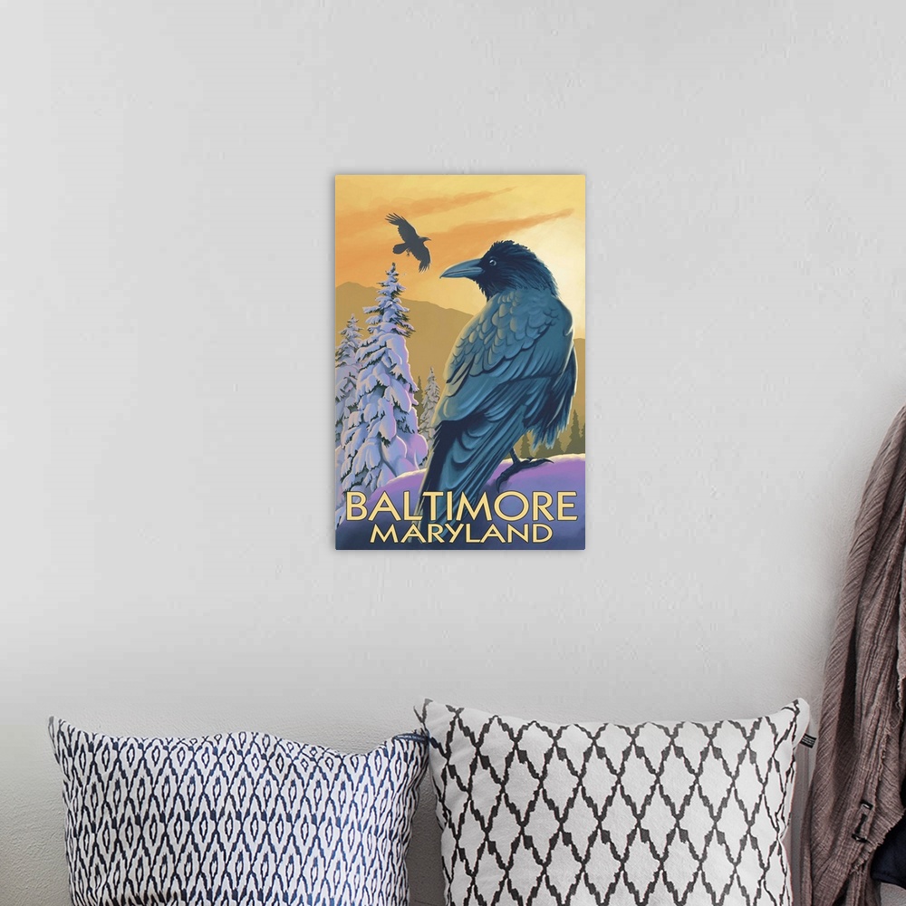 A bohemian room featuring Baltimore, Maryland - Raven: Retro Travel Poster