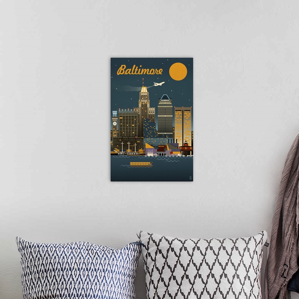 A bohemian room featuring Baltimore, Maryland, Retro Skyline