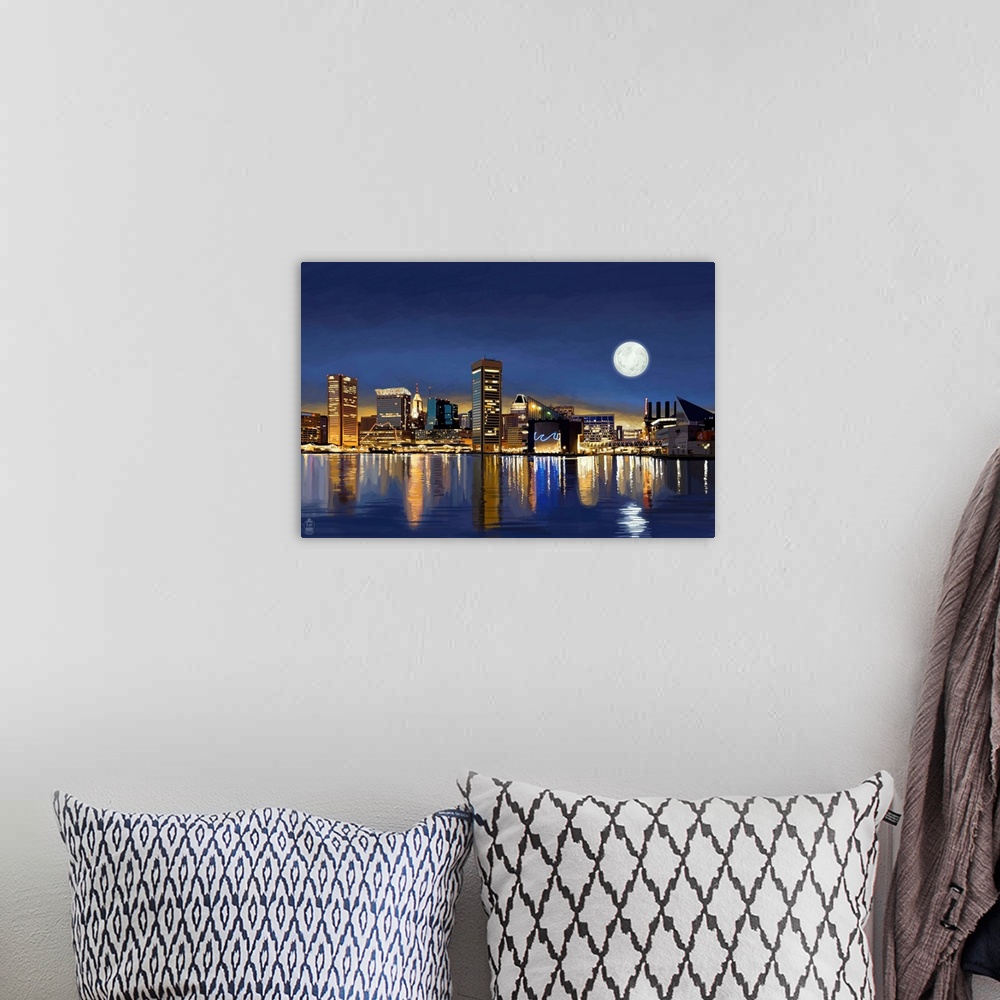 A bohemian room featuring Baltimore, Maryland, Skyline at Night
