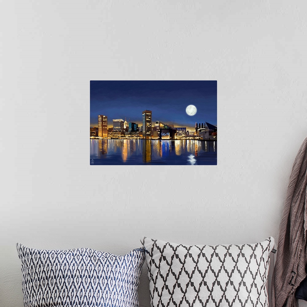A bohemian room featuring Baltimore, Maryland, Skyline at Night