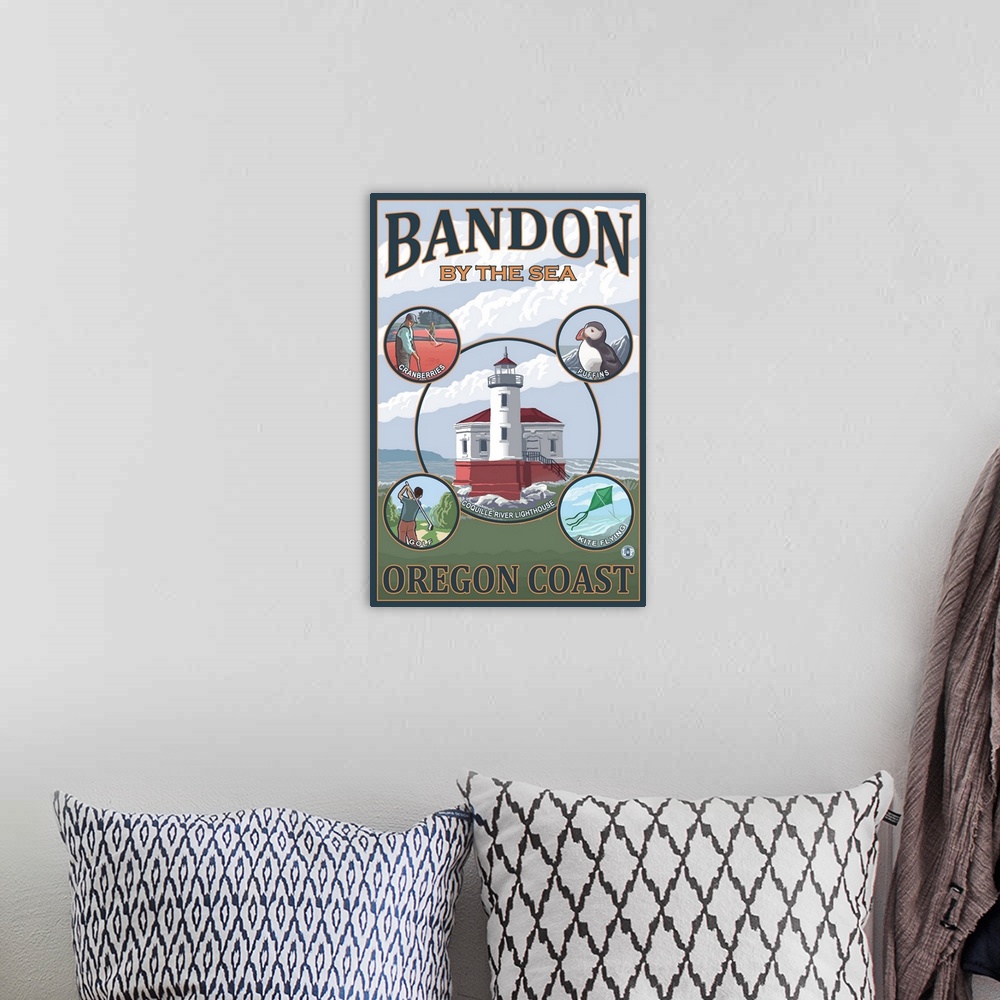 A bohemian room featuring Bandon, Oregon - Montage Scenes: Retro Travel Poster