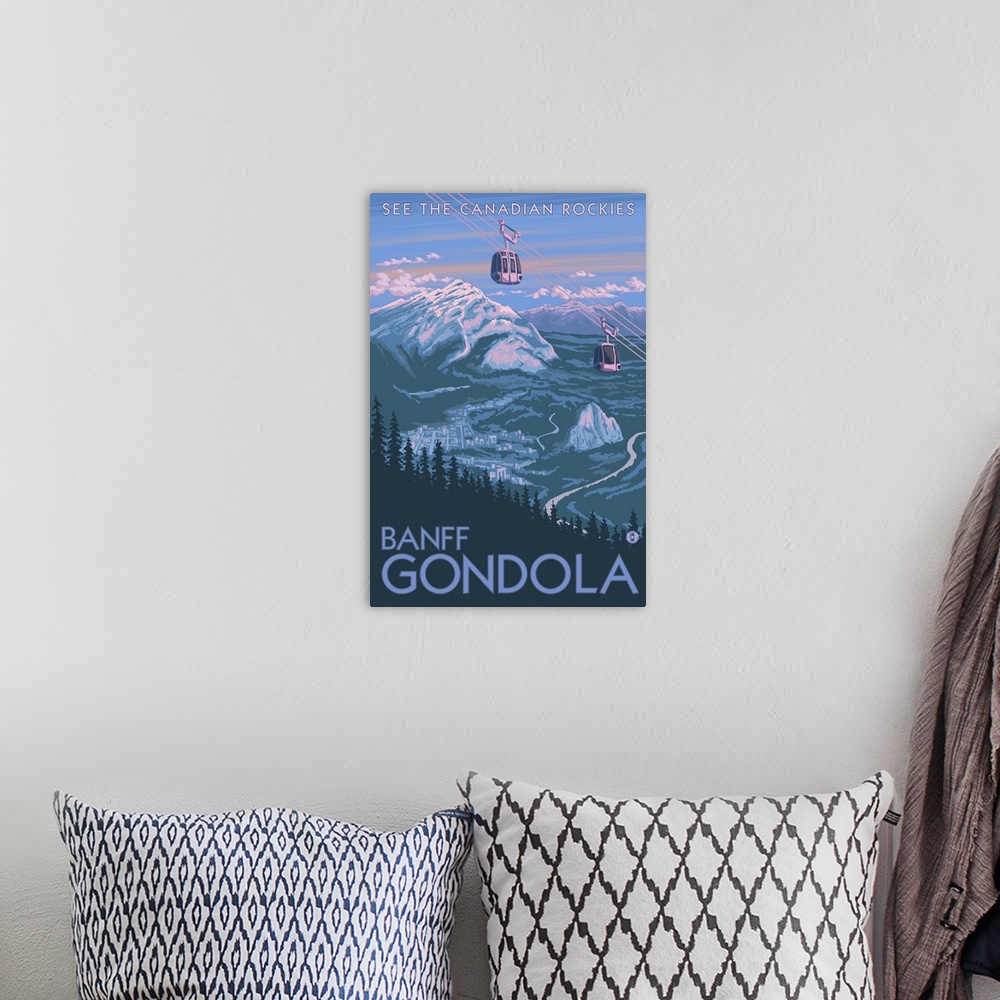 A bohemian room featuring Banff, Alberta, Canada - View of Banff Gondola: Retro Travel Poster