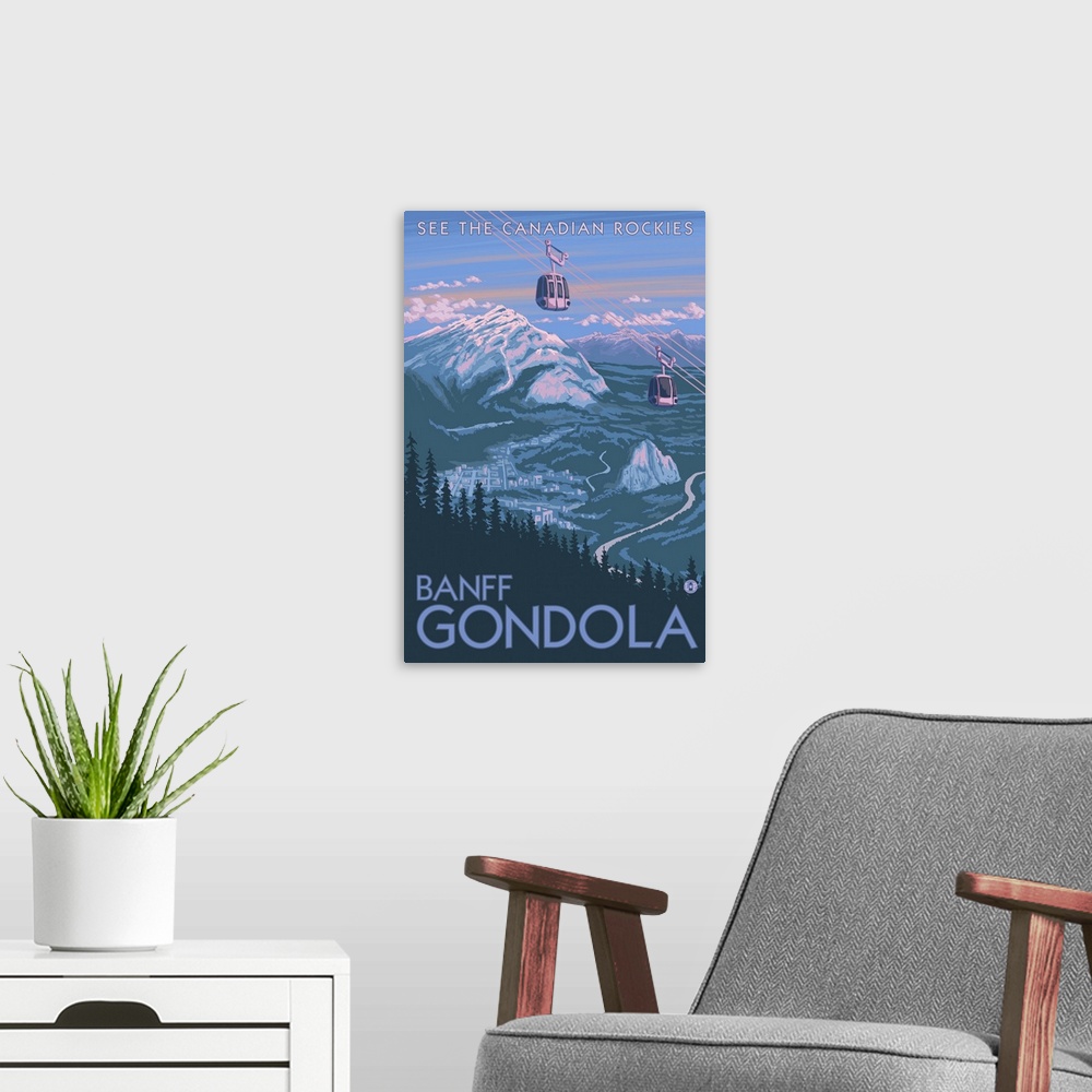 A modern room featuring Banff, Alberta, Canada - View of Banff Gondola: Retro Travel Poster